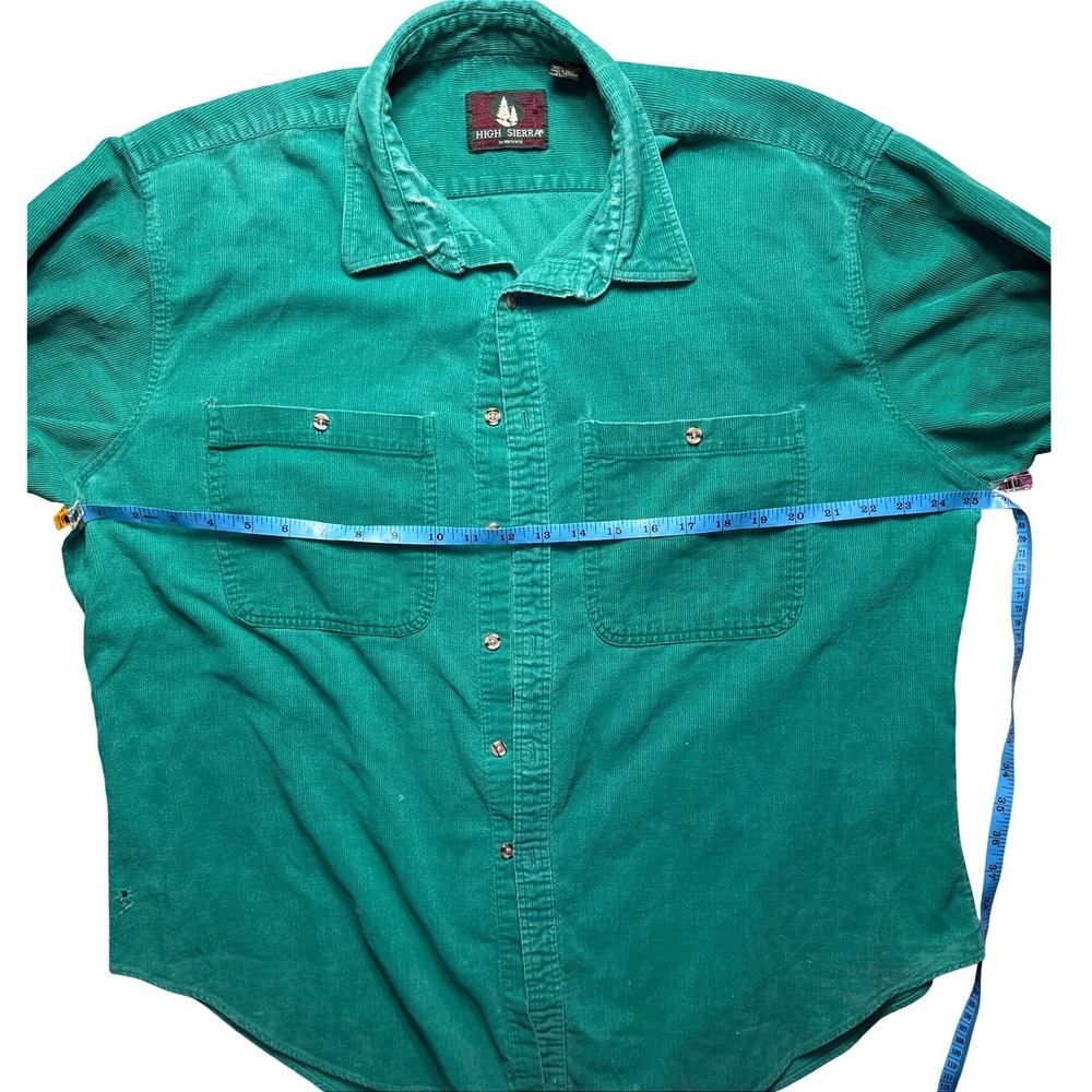 High Sierra Vintage Corduroy Shirt XL Green Teal Button Cotton Distressed Grunge - Picture 10 of 16